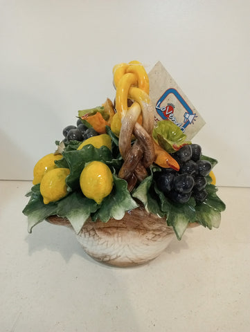 CESTINO IN CERAMICA CON LIMONI TIPO CALTAGIRONE H20XL24XP18 CM ( CON IMPERFEZIONE )