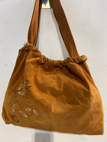 BORSA LUANA IN CAMOSCIO COGNAC C/PERLINE