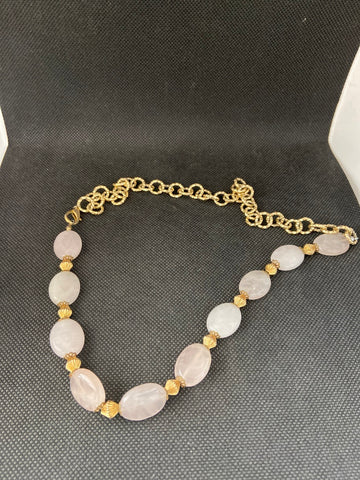 COLLANA DORATA C/PIETRE QUARZO ROSA
