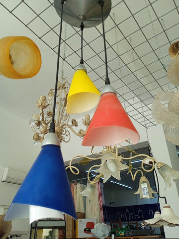 LAMPADARIO TRE LUCI IN VETRO COLORATO H 76 CM