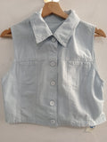 CANOTTA GILET CORTO TGS AZZURRO POLVERE IN COTONE