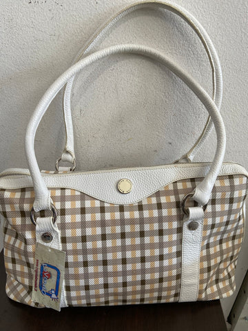 BORSA A SPALLA AQUASCUTUM BIANCA/BEIGE A QUADRETTI