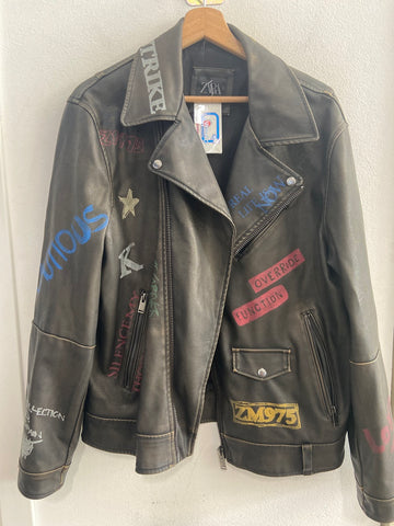 GIUBBOTTO ZARA UOMO TGXL MARRONE SIMILPELLE C/SCRITTE