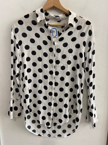CAMICIA MANGO TGXS POIS BIANO/NERO