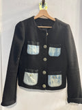 GIACCA DENNY ROSE TG.M IN MAGLIA NERO C/TASCHE IN JEANS