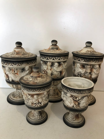 5 BARATTOLI IN PORCELLANA ( MANCA UN COPERCHIO )