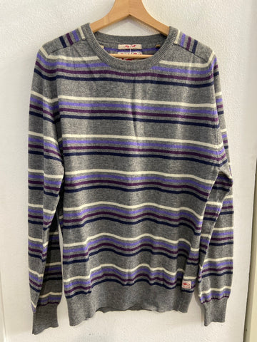 MAGLIONE SCOTCH REG  IN LANA TGXL GRIGIO RIGHE VIOLA
