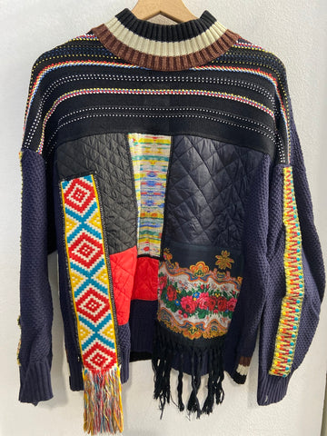 MAGLIONCINO DESIGUAL TGM BLU FANTASIA C/FRANGE