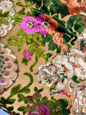 COPRILETTO VINTAGE GIALLO C/FRANGE FANTASIA FIORI