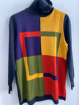 MAGLIONE DONNA TG46 NERO MULTICOLOR MISTO LANA