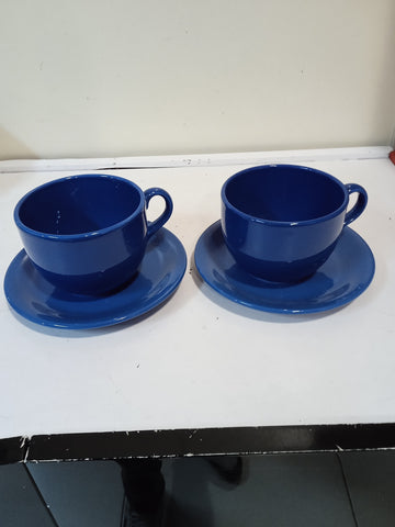 COPPIA TAZZE CERAMICA BLU + PIATTI