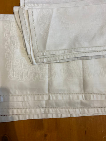 SET COLAZIONE X6 IN TESSUTO BIANCO DAMASCATO