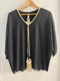 MAGLIA DONNA TGL NERO C/PENDENTI PANNA