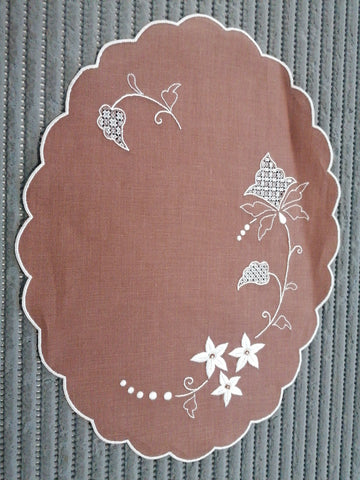 CENTRINO L23X33 LINO MARRONE CON RICAMO