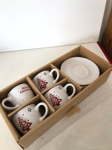 4 TAZZINE PORCELLANA MERRY CHRISTMAS + PIATTI