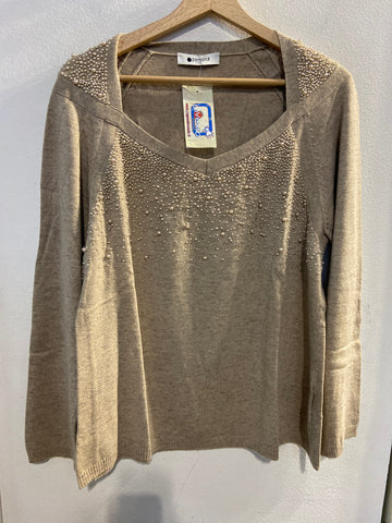 MAGLIA PERSONA TGM BEIGE C/PERLINE MISTO LANA