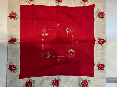 CENTRO TAVOLA NATALIZIO L80X80CM BEIGE/ROSSO