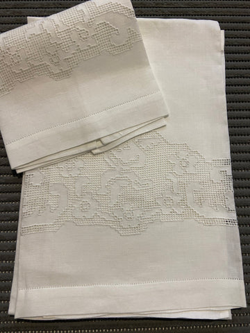ASCIUGAMANO+OSPITE IN LINO BIANCO C/RICAMO 500