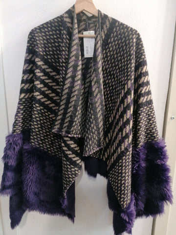 MANTELLA CRISTINAEFFE BEIGE/NERO/VIOLA C/RIPORTO ECOPELLICCIA