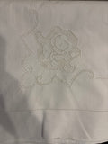 LENZUOLO MATR.IN COTONE BIANCO C/RICAMO SFILATO+FEDERE