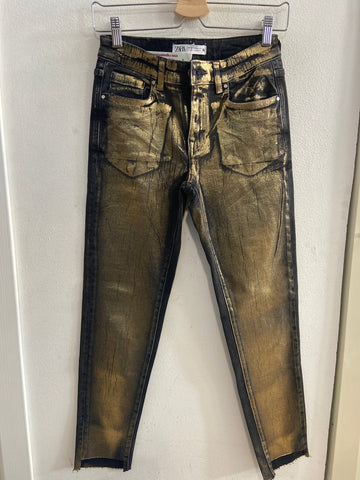 JEANS ZARA TG42 GRIGIO SFUMATO DORATO
