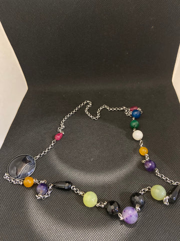 COLLANA LUNGA IN ACCIAIO C/SFERE COLORATE