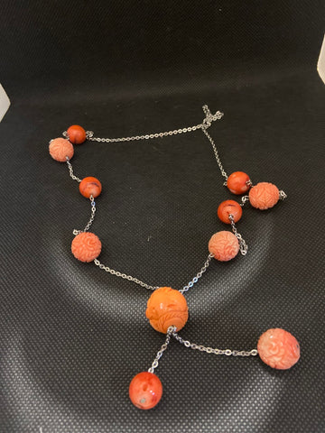 COLLANA IN ACCIAIO C/PERLINE PASTA DI CORALLO ROSA