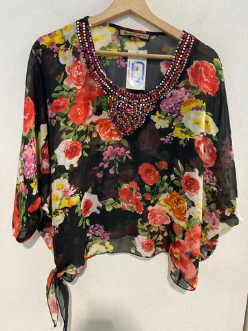 MAGLIA CLASSIC TRICOT TGM/L NERO A FIORI COLORATI