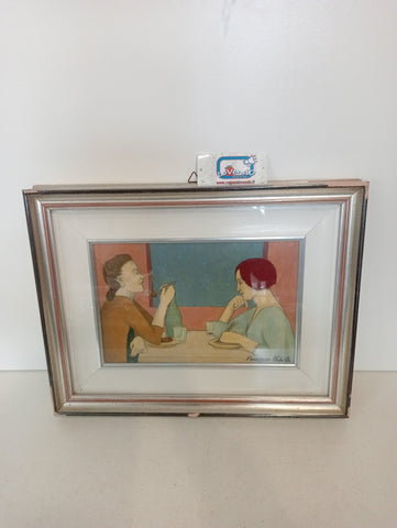 QUADRO OLIO SU TELA DONNE AL TAVOLO 20X30 FERRUCCIO NOBILE