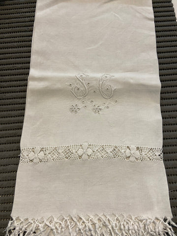 ASCIUGAMANO IN LINO BIANCO C/INTAGLIO E FRANGE