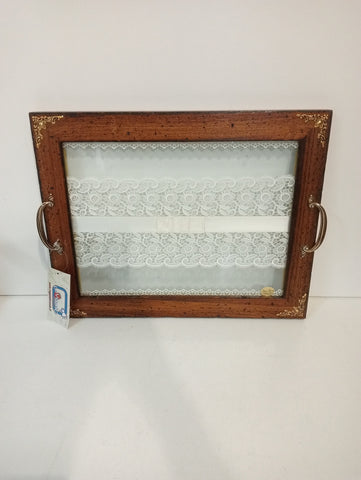 VASSOIO IN ARTE POVERA CON MERLETTO 31X39