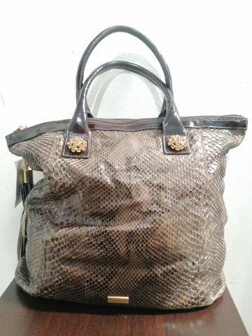 BORSA PULICATI IN VERO PITONE MARRONE C/PIETRE