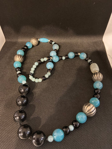 COLLANA SFERE AGATA AZZURRA E ONICE NERA