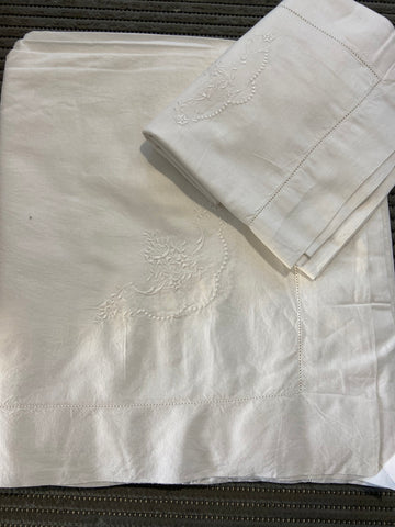 LENZUOLO SINGOLO+FEDERA COTONE BIANCO C/RICAMO