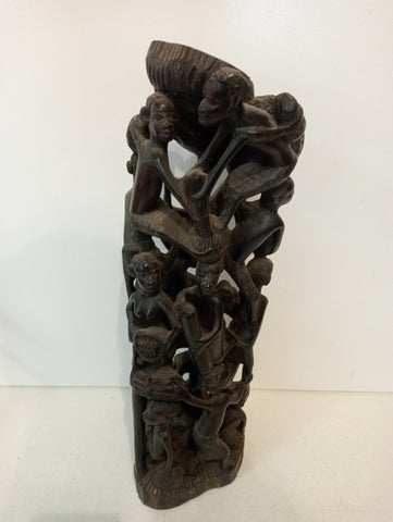 SCULTURA LEGNO AFRICANA FAMIGLIA TRIBALE H40XL10XP10 CM