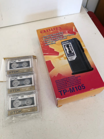 MINI REGISTRATORE CASSETTE AIWA TP-M105 A BATTERIA + TRIS MINI CASSETTE