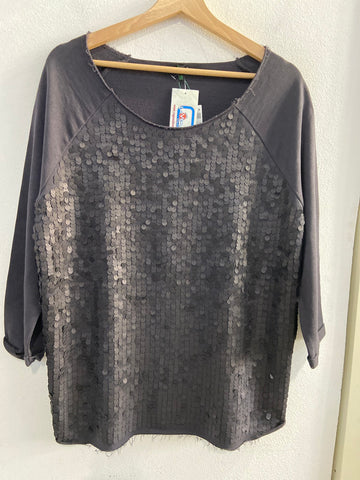 FELPA BENETTON TGM NERO PAILETTES DONNA (PARI AL NUOVO)