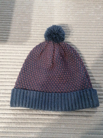 CAPPELLO CUFFIETTA PONPON BLU/BORDEAUX