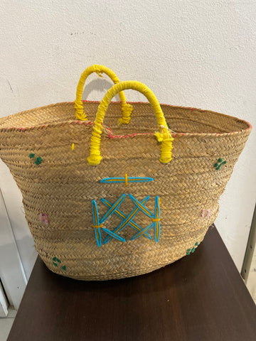 BORSA IN PAGLIA C/APPLICAZIONI COLORATI