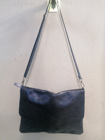 TRACOLLA IN VERA PELLE BLU LAME'