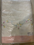 COMPLETO LENZUOLA MATR. IN COTONE BIANCO/ROSA C/RICAMO FIORI
