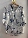 CAMICIA DONNA TGL BIANCO/BLU IN LINO