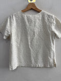 CAMICIA DONNA TGS IN LINO BIANCO C/RICAMO FIORI ARTIGIANALE