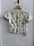 CAMICIA IN LINO BIANCO TGS RICAMO FIORI COLORATI ARTIGIANALE
