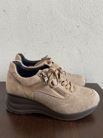 SCARPE IN BLU TG36 C/STRASS E CERNIERA BEIGE