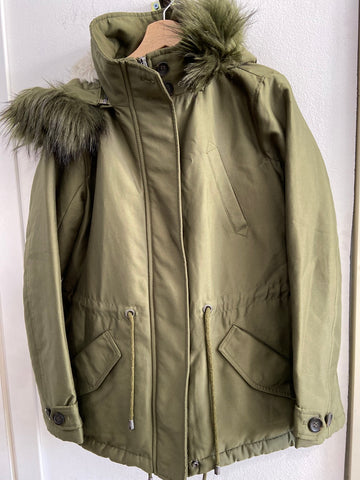 GIUBBOTTO PARKA BENETTON TG48 VERDE SFODERABILE DONNA