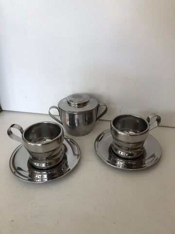 8 TAZZINE CAFFE' ACCIAIO INOX RIVADOSSI + 11 PIATTI + ZUCCHERIERA