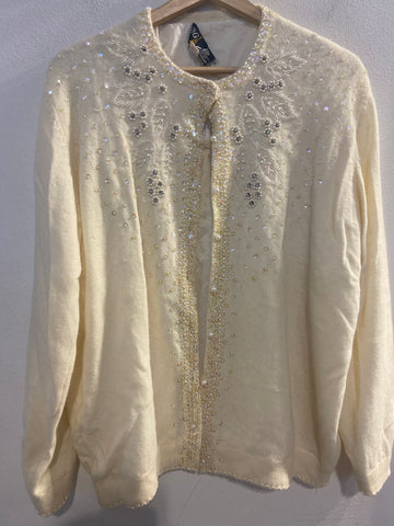 GIACCA VINTAGE DONNA TG48 MISTO LANA BIANCO C/PAILETTES