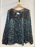 MAGLIA FIORELLA RUBINO TG46 MACULATO NERO/AZZURRO E PIZZO