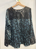MAGLIA FIORELLA RUBINO TG46 MACULATO NERO/AZZURRO E PIZZO
